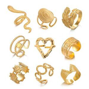 Gold Ring Set 8 Pack Stainless Steel Rings Set for Women Aesthetic Jewelry